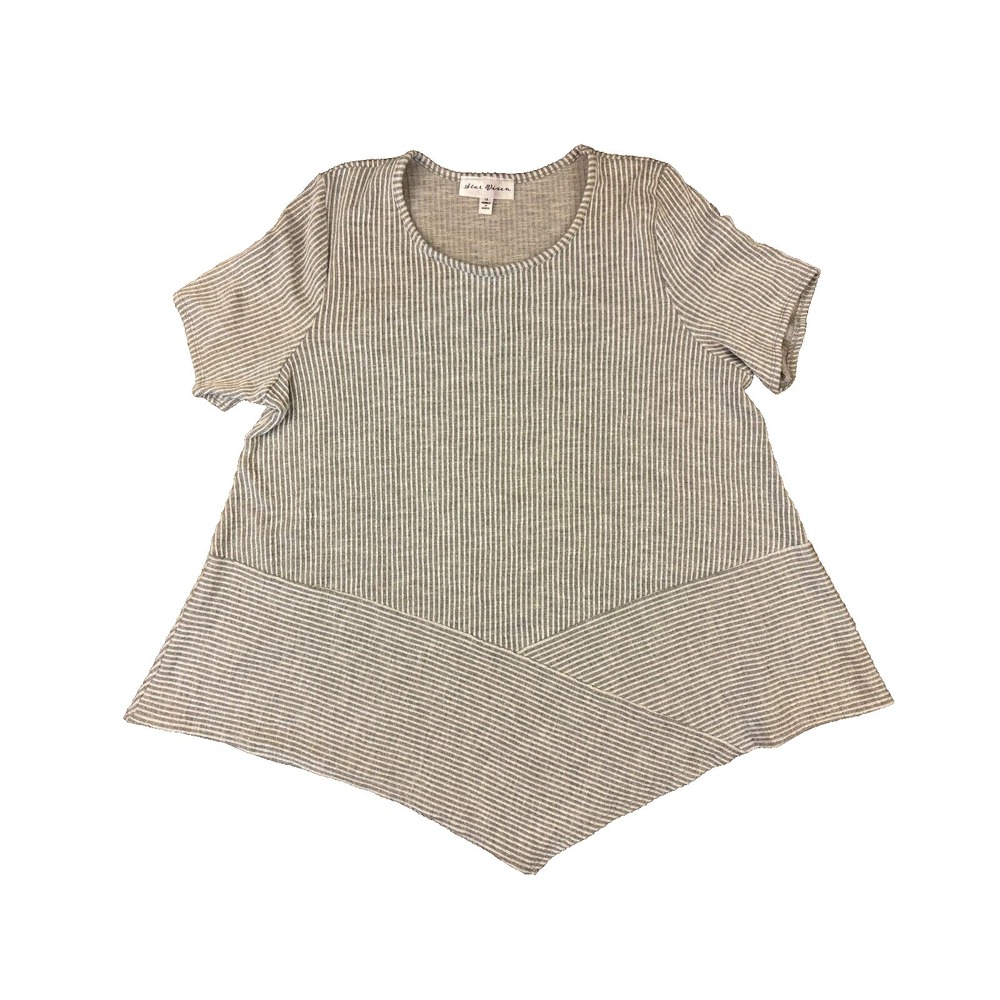 Star Vixen Women's 1X Striped Knit Top Gray Asymmetrical Hem Short Sleeve